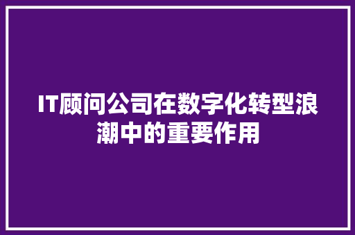 IT顾问公司在数字化转型浪潮中的重要作用