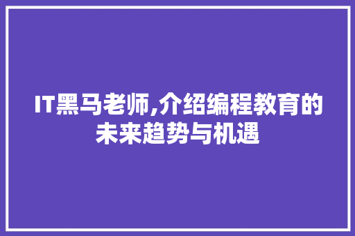 IT黑马老师,介绍编程教育的未来趋势与机遇