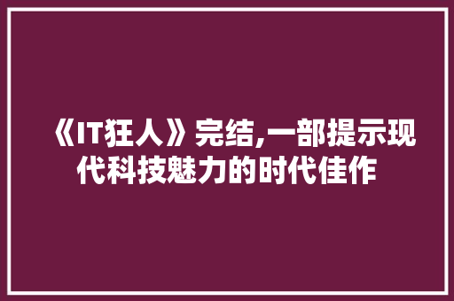 《IT狂人》完结,一部提示现代科技魅力的时代佳作