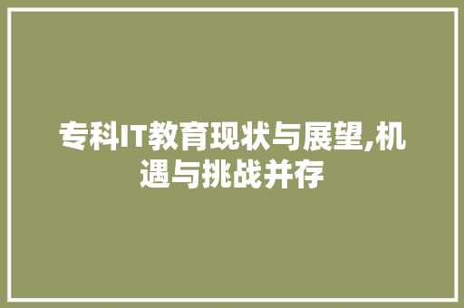 专科IT教育现状与展望,机遇与挑战并存