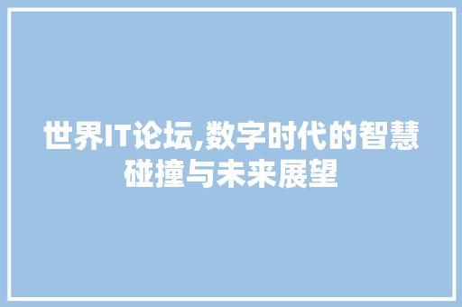 世界IT论坛,数字时代的智慧碰撞与未来展望
