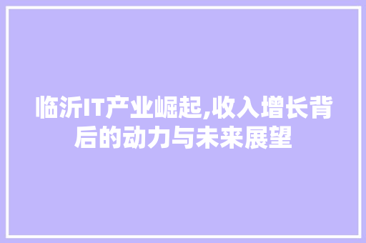 临沂IT产业崛起,收入增长背后的动力与未来展望