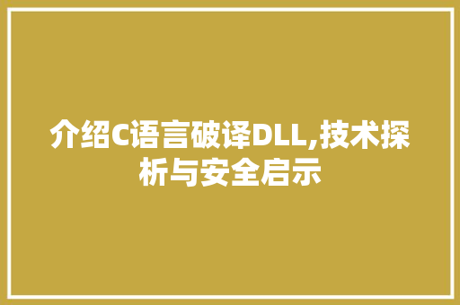 介绍C语言破译DLL,技术探析与安全启示
