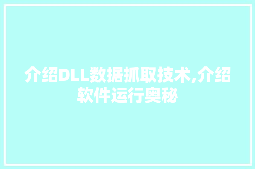 介绍DLL数据抓取技术,介绍软件运行奥秘
