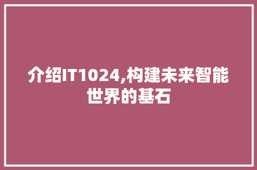 介绍IT1024,构建未来智能世界的基石