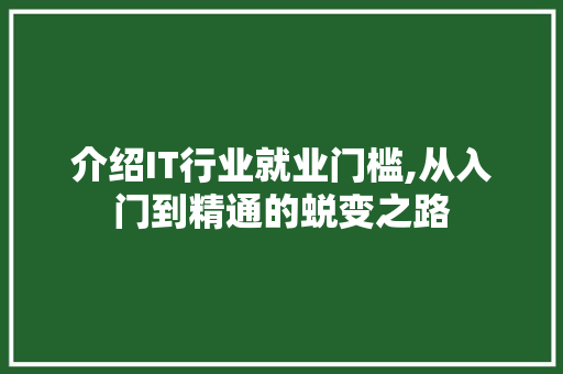 介绍IT行业就业门槛,从入门到精通的蜕变之路