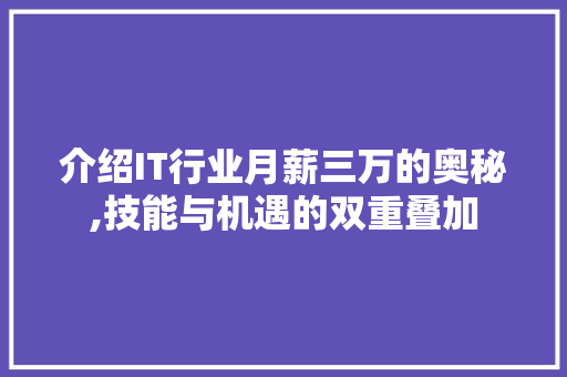 介绍IT行业月薪三万的奥秘,技能与机遇的双重叠加