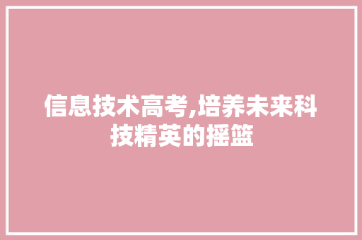信息技术高考,培养未来科技精英的摇篮