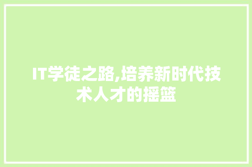 IT学徒之路,培养新时代技术人才的摇篮