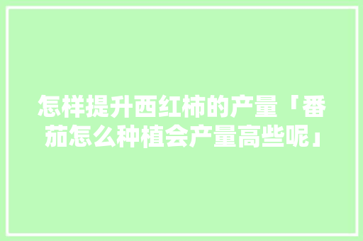 怎样提升西红柿的产量「番茄怎么种植会产量高些呢」 怎样提升西红柿的产量「番茄怎么种植会产量高些呢」 种植技巧