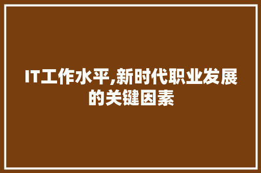 IT工作水平,新时代职业发展的关键因素