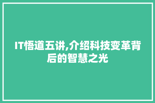 IT悟道五讲,介绍科技变革背后的智慧之光