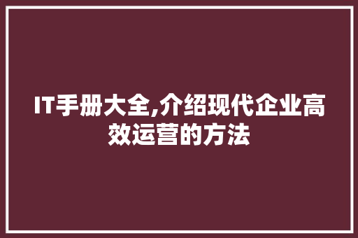 IT手册大全,介绍现代企业高效运营的方法