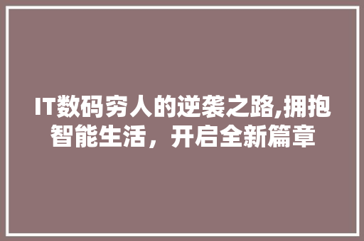 IT数码穷人的逆袭之路,拥抱智能生活，开启全新篇章