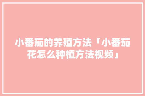 小番茄的养殖方法「小番茄花怎么种植方法视频」 小番茄的养殖方法「小番茄花怎么种植方法视频」 番茄病虫害防治