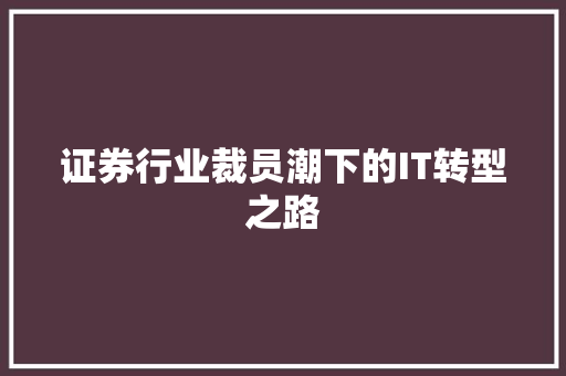 证券行业裁员潮下的IT转型之路