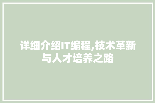 详细介绍IT编程,技术革新与人才培养之路
