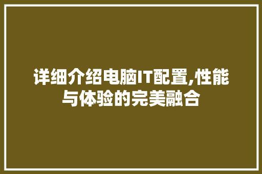 详细介绍电脑IT配置,性能与体验的完美融合