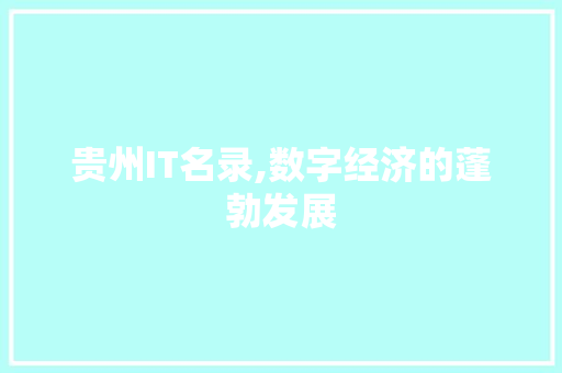 贵州IT名录,数字经济的蓬勃发展