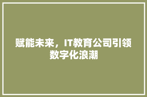赋能未来，IT教育公司引领数字化浪潮