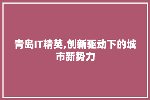 青岛IT精英,创新驱动下的城市新势力