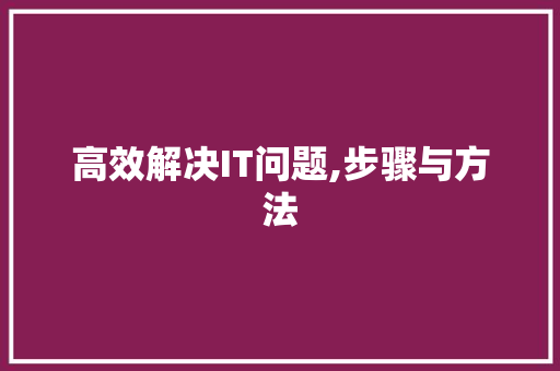 高效解决IT问题,步骤与方法