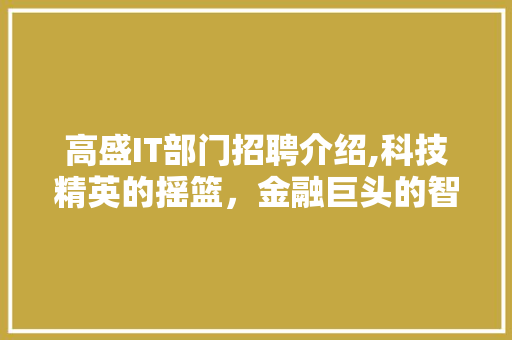 高盛IT部门招聘介绍,科技精英的摇篮，金融巨头的智慧引擎
