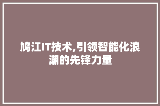 鸠江IT技术,引领智能化浪潮的先锋力量
