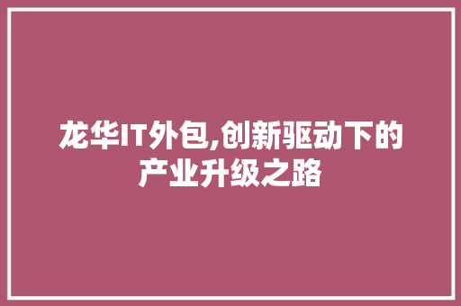 龙华IT外包,创新驱动下的产业升级之路