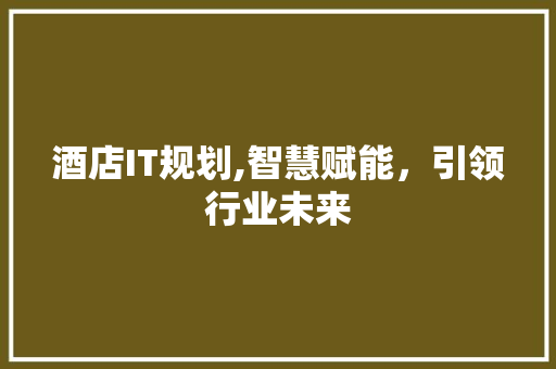 酒店IT规划,智慧赋能，引领行业未来