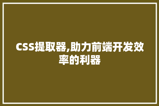 CSS提取器,助力前端开发效率的利器