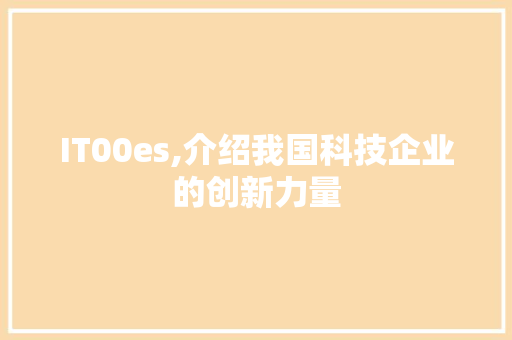 IT00es,介绍我国科技企业的创新力量