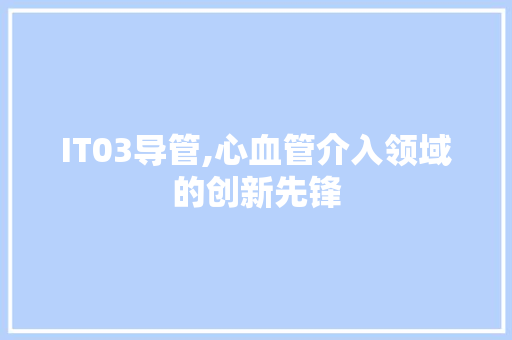 IT03导管,心血管介入领域的创新先锋
