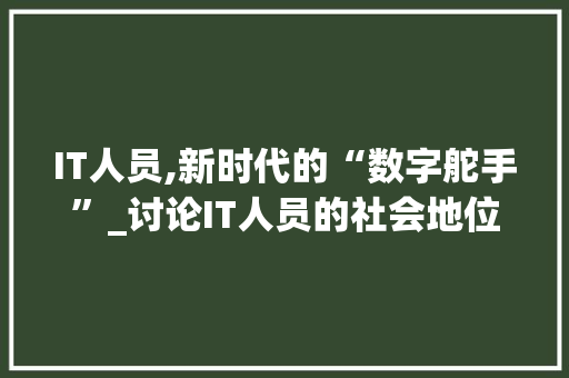 IT人员,新时代的“数字舵手”_讨论IT人员的社会地位与价值