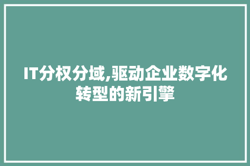 IT分权分域,驱动企业数字化转型的新引擎