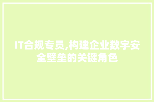 IT合规专员,构建企业数字安全壁垒的关键角色