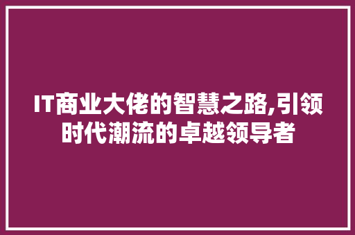 IT商业大佬的智慧之路,引领时代潮流的卓越领导者