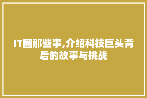 IT圈那些事,介绍科技巨头背后的故事与挑战