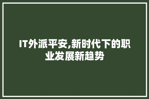 IT外派平安,新时代下的职业发展新趋势