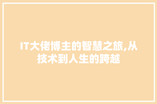 IT大佬博主的智慧之旅,从技术到人生的跨越
