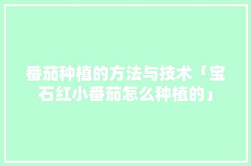 番茄种植的方法与技术「宝石红小番茄怎么种植的」 番茄种植的方法与技术「宝石红小番茄怎么种植的」 土壤施肥
