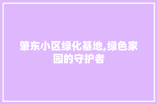 肇东小区绿化基地,绿色家园的守护者
