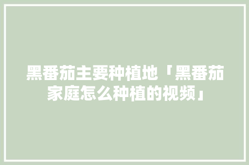 黑番茄主要种植地「黑番茄家庭怎么种植的视频」 黑番茄主要种植地「黑番茄家庭怎么种植的视频」 土壤施肥
