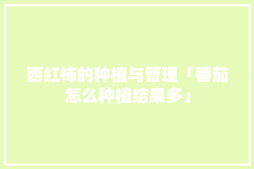 西红柿的种植与管理「番茄怎么种植结果多」 西红柿的种植与管理「番茄怎么种植结果多」 番茄病虫害防治