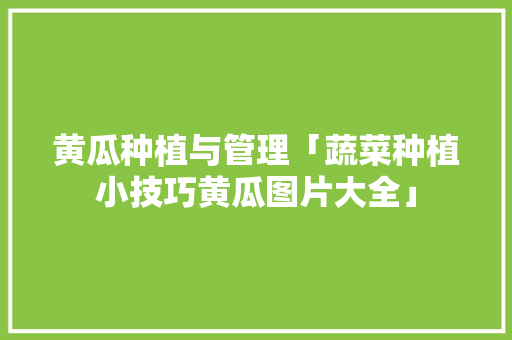 黄瓜种植与管理「蔬菜种植小技巧黄瓜图片大全」 黄瓜种植与管理「蔬菜种植小技巧黄瓜图片大全」 土壤施肥