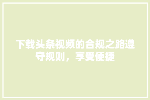 下载头条视频的合规之路遵守规则，享受便捷