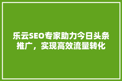 乐云SEO专家助力今日头条推广，实现高效流量转化