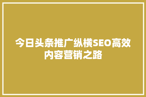 今日头条推广纵横SEO高效内容营销之路 种植技巧