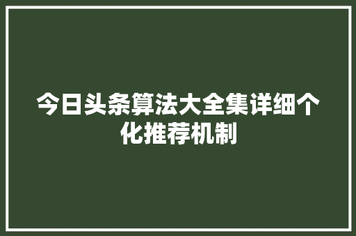今日头条算法大全集详细个化推荐机制