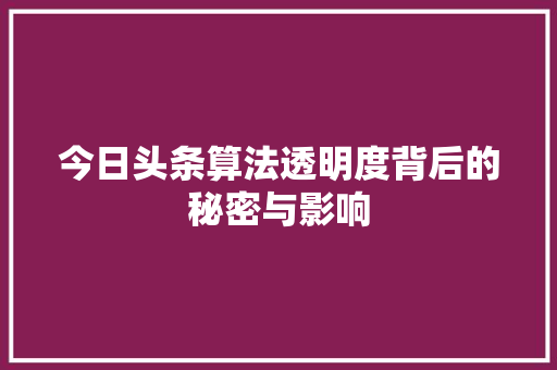 今日头条算法透明度背后的秘密与影响